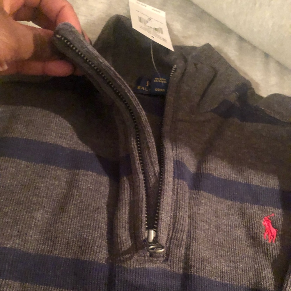 Ralph Lauren Boys 3/4 zip pullover Grey and Blue Sweater, Size 5